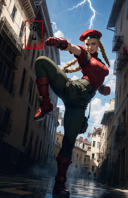 606247209521969397-3823613514-CAMMY，Epic CG masterpiece, from Capcom game Street Fighter, cammy, Cammy White (character name), red beret, camouflage face pain.jpg